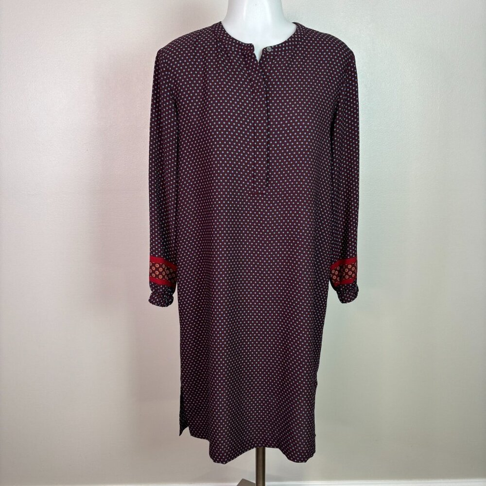 LOFT Shift Dress Small Burgundy Blue Long Sleeves